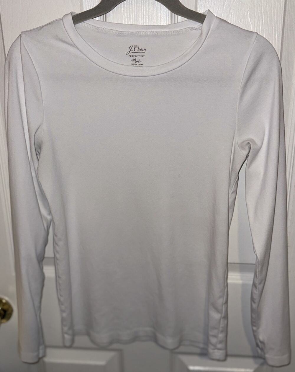 J.Crew Women’s White Solid Long Sleeve Crew Neck Knit Cotton T-Shirt Size L